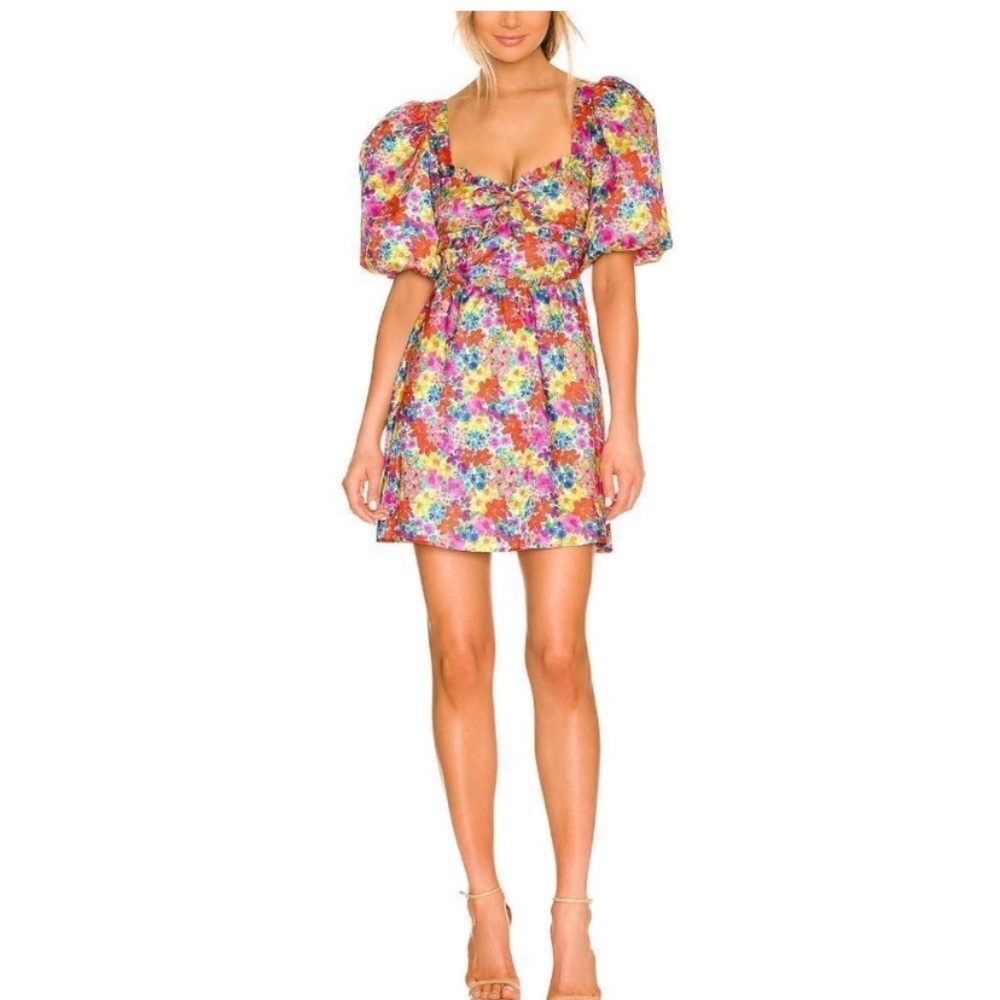 For Love & Lemons Sasha Floral Puff Sleeve Mini Dress XS NWT Cottagecore
